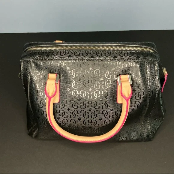 Guess Pratt Satchel Handbag Purse Rare Vintage Style Black and pink - Picture 3 of 12